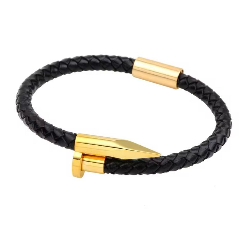 Men's Leather Nail Bracelet