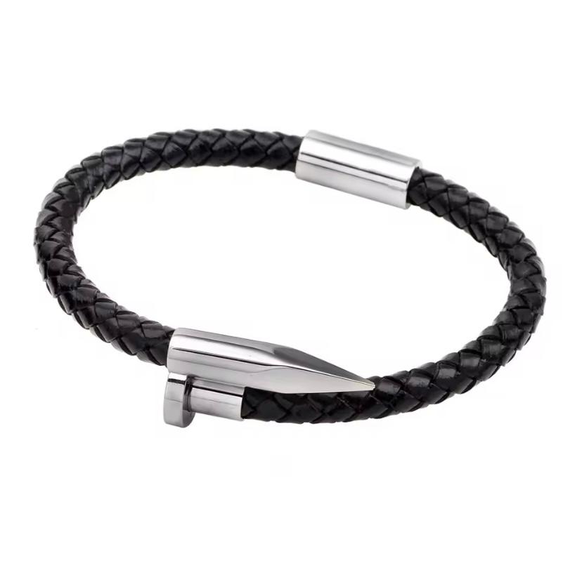 Men's Leather Nail Bracelet