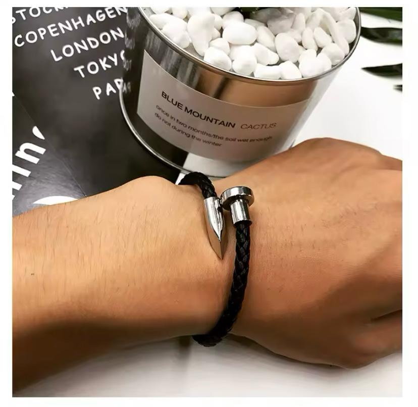 Men's Leather Nail Bracelet