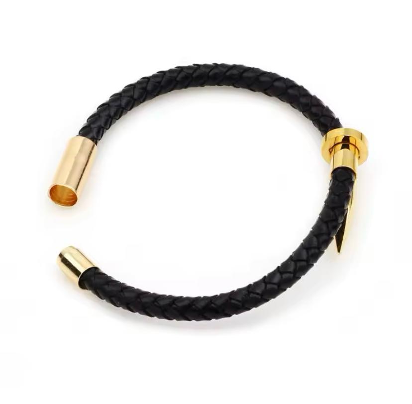 Men's Leather Nail Bracelet