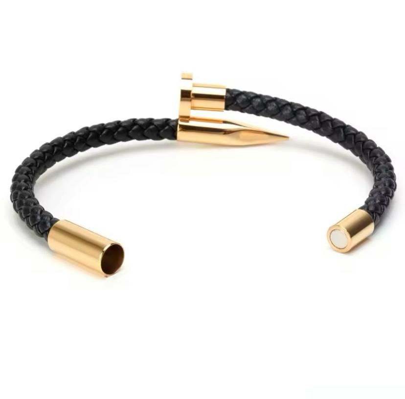 Men's Leather Nail Bracelet
