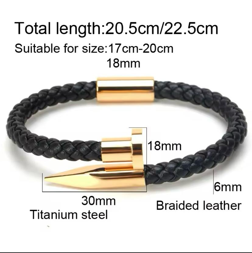 Men's Leather Nail Bracelet
