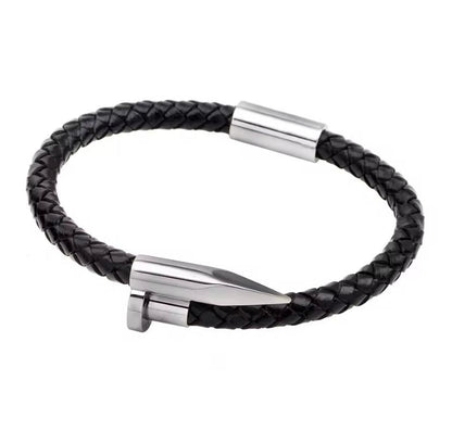Men's Leather Nail Bracelet